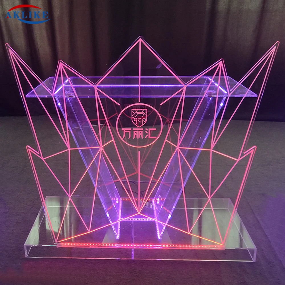 

2024 AKLIKE Professional Manufacturer Acrylic Table Clear DJ Booth With Light Mixer Nightclub Dj Table Led