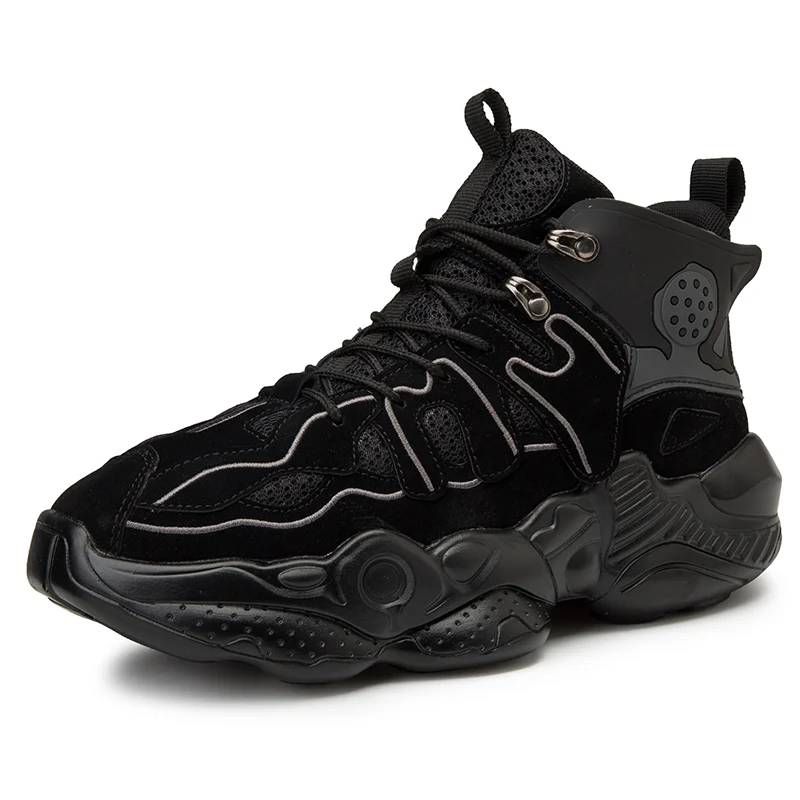 Black Men Boots Мужские ботинки; зимние массивные кроссовки; высокие кеды на высокой платформе; Мужская Роскошная брендовая дышащая обувь; мужские классические кроссовки - Color: Black Men Boots