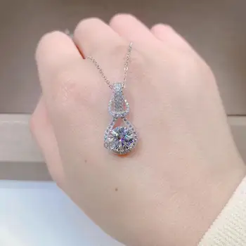 

2020 Fashion Genuine 925 Sterling Silver Pendant Necklace for Women Cute 1 Carat Zircon Chain Choker Necklaces Fine Jewelry