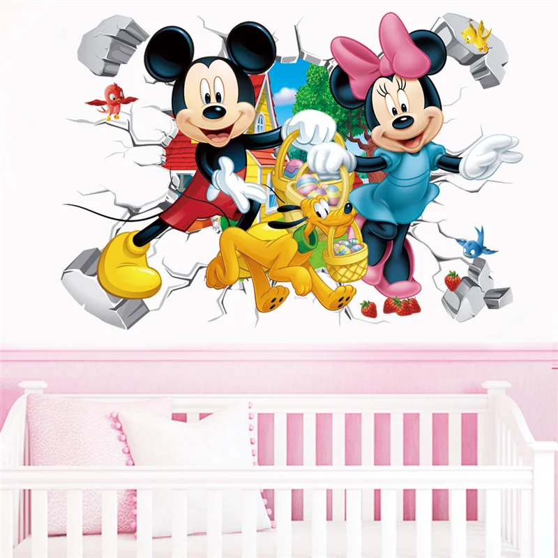 Vivid Disney Mickey Minnie wall sticker for kids  room living room bedroom wall PVC decoration Movie Poster  Door sticker 