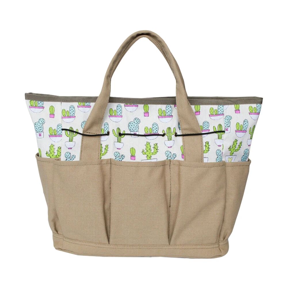 

Practical Flower Shovel Garden Tool Bag Screwdrivers Accessory Multi Pockets Outdoor Portable Cactus Printed Storage Canvas Lawn