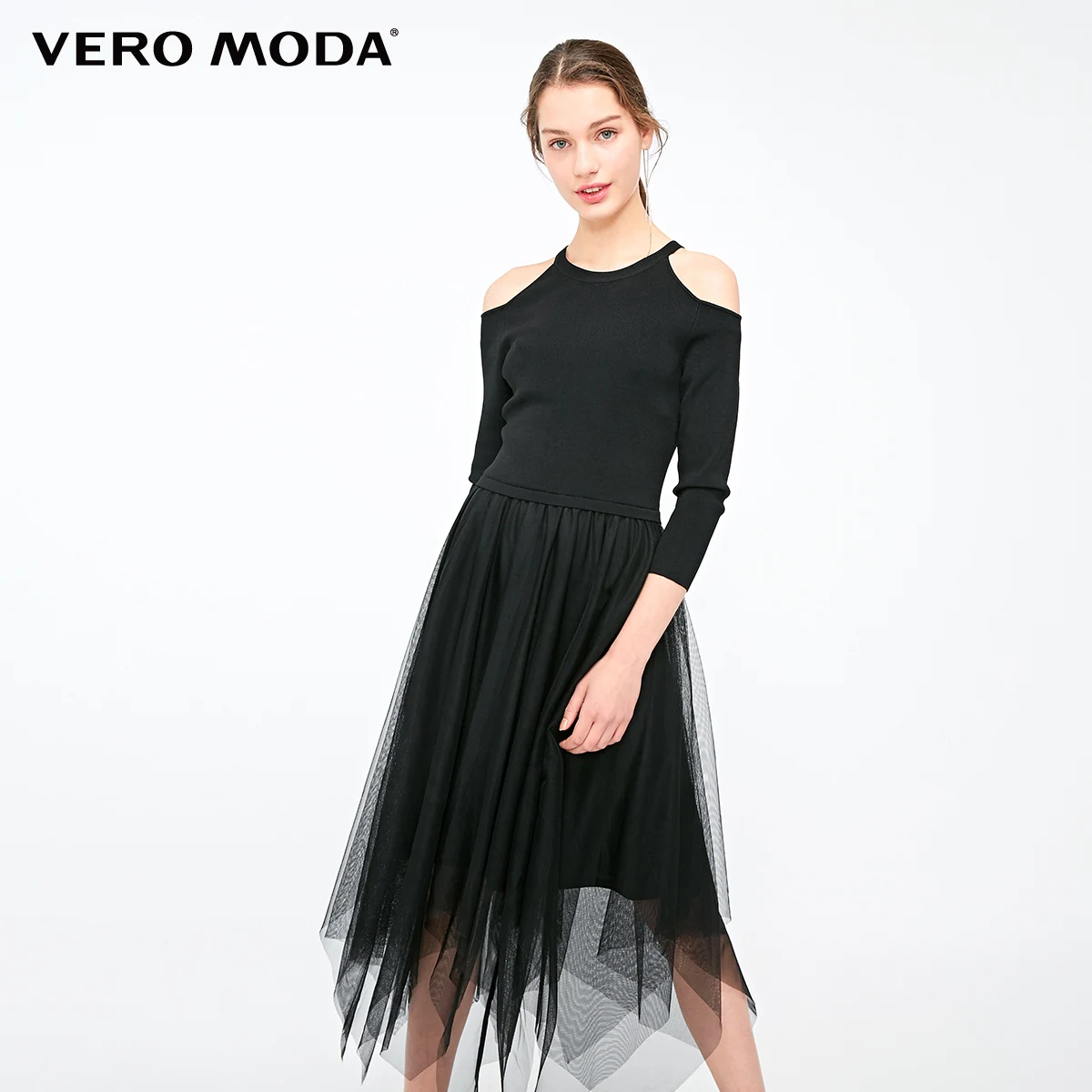 Vero Moda женское платье с открытыми плечами и 3/4 рукавами | 319161508 - Цвет: Black