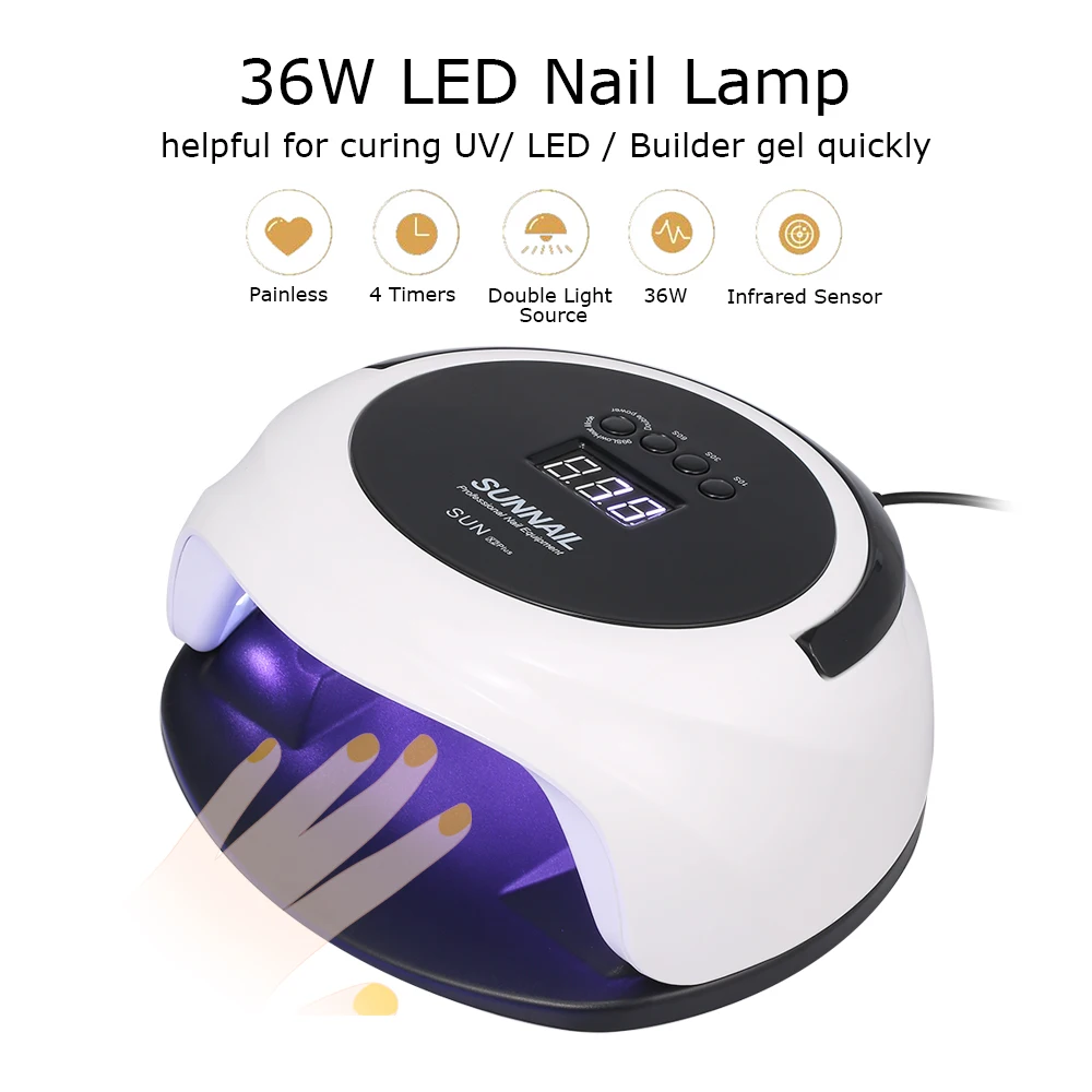 36W Smart LED Nail Dryer Lamp with 36pcs LED Light Beads Lifting Handle LCD Screen Low Heat Mode Nail Gel Curing Machine Salon