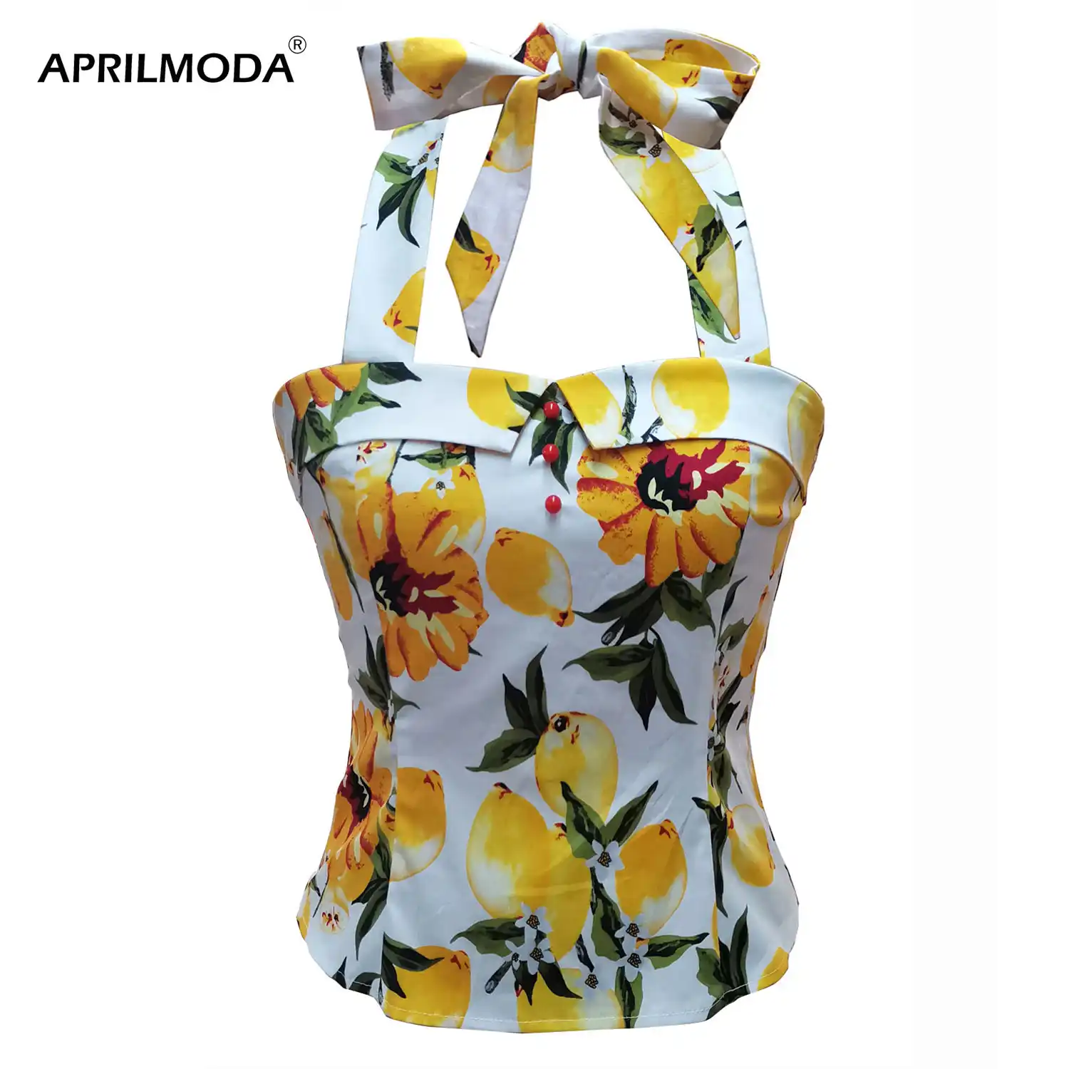 Chemises Retro Pinup Vetements Rock Vintage Ete 50s 60s Jaune Citron Blanc Imprime Boutons Licou Pinup Aliexpress