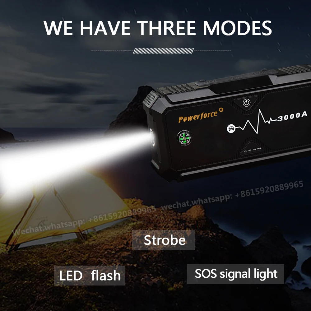 Upgraded Peak Current 3000A Super Safe Car Jump Starter with Quick Charge Auto Battery Booster Power Pack For Car