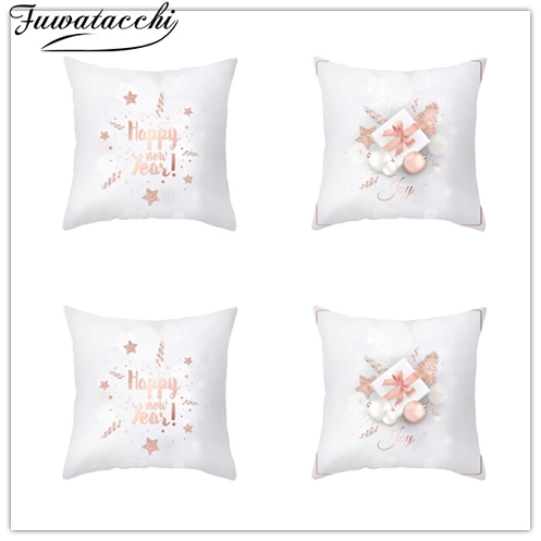 

2pcs Fuwatacchi Happy New Year Cushion Covers Cartoon Christmas Pillow Cover for Home Sofa Decorative Throw Pillowcases 45*45cm