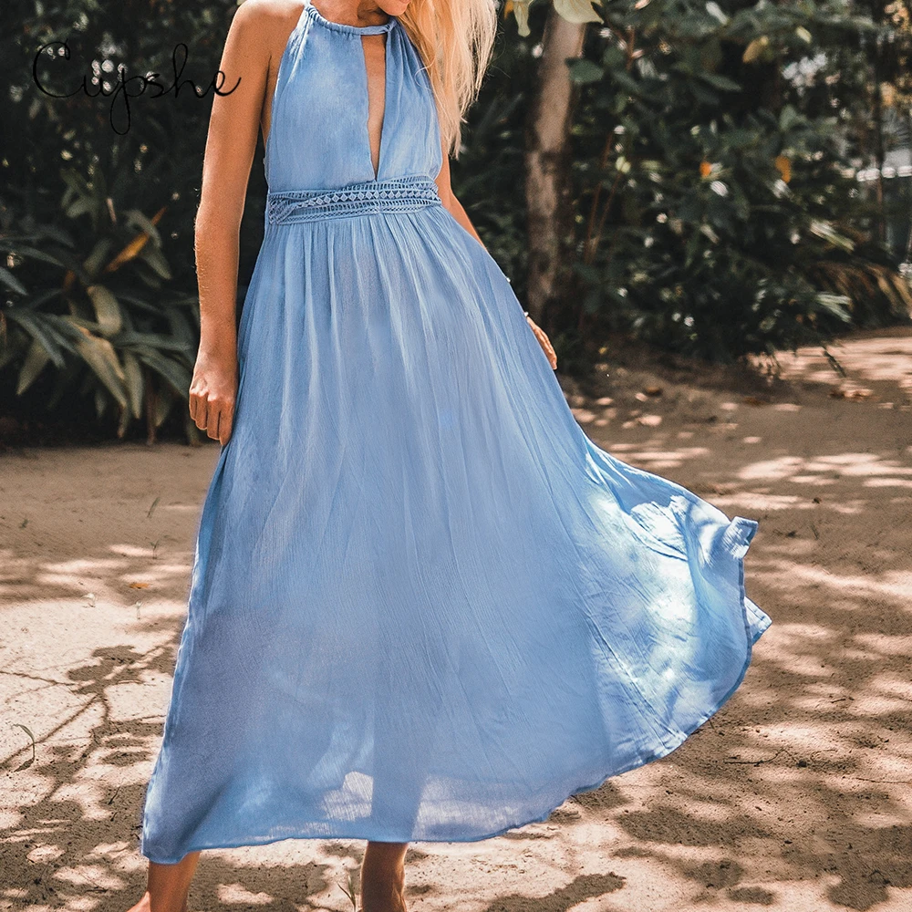 CUPSHE синий спинки макси платье женщинские сексуальные сексуальное нижнее белье с