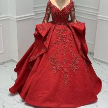 Роскошное арабское муслиновое красное свадебное платье с длинным рукавом, бальное платье с утомленным подолом, милая пуговица на спине, свадебные платья для невесты