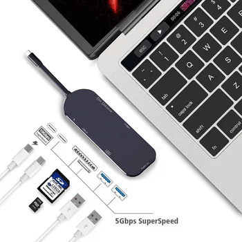 

7 IN 1 Multi Function HUB Type C To HDMI RJ45 Adapter With PD Charge USB 3.0 Port TF SD Card Reader USB Type C Splitter Adapter