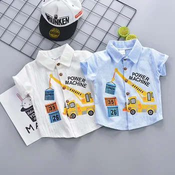 

DIIMUU 1-5Y Children Boys Summer Short Sleeve Shirt Child Cotton Tops Clothes Infants Baby Boy Shirts Kids Casual Clothing