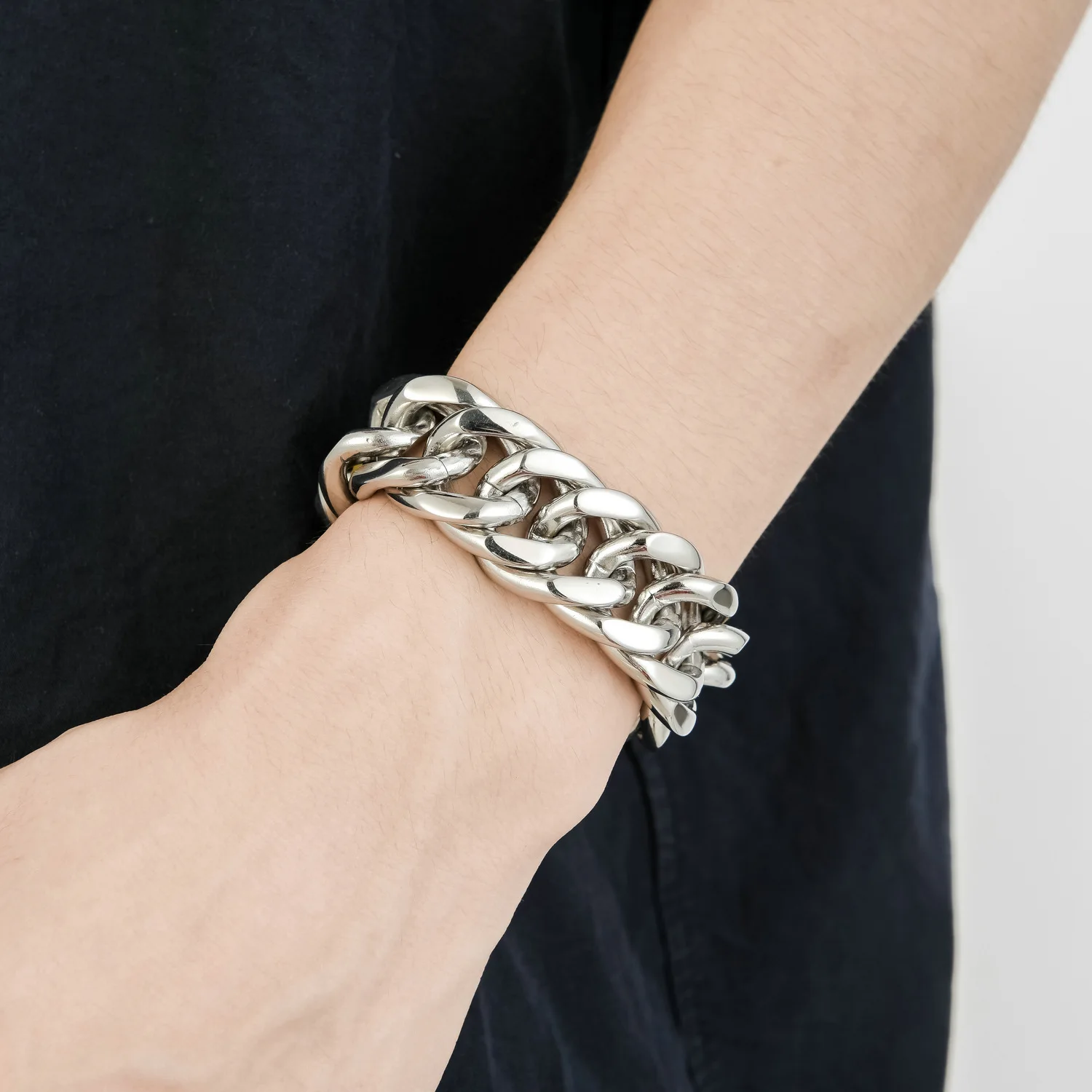 Eyeyoyo Polished Curb Cuban Bracelet Ttanium Steel 23mm Men Biker Hiphop Jewelry Male Chain Chic Bracelet Punk Boys Bracelets