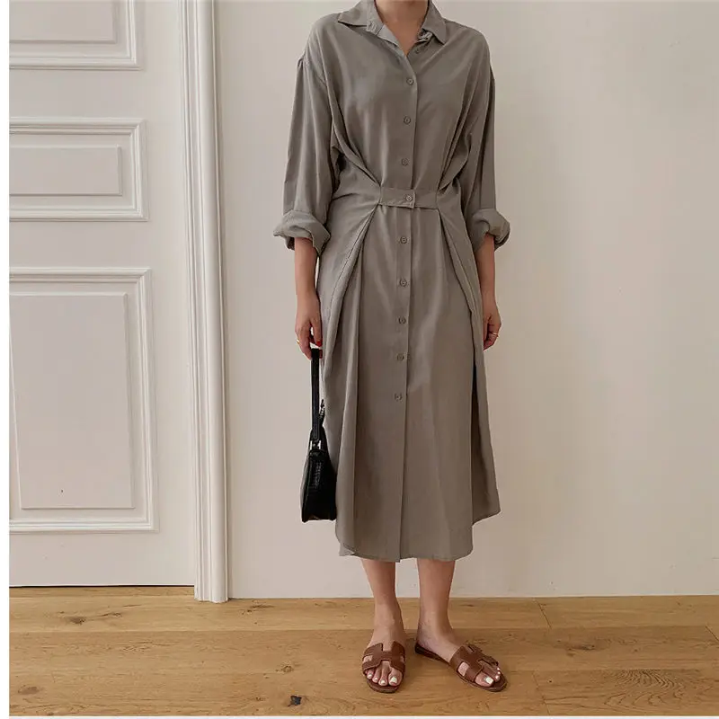 

HziriP Vintage Irregular Elegant Straight Chic 2019 Lazy Style All-Match Sexy Solid New Slender Autumn Fashion Long Dresses