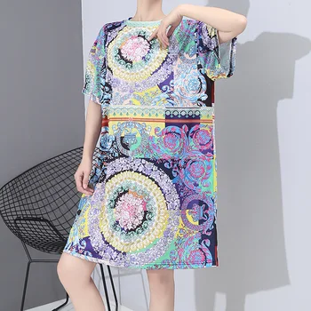 

Summer Plus Size Dress for Women Round Neck Short Sleeve Loose Casual T Shirt Dress Street Fashion Printed Chic Street Dresses