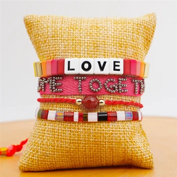 

KSRA 2020 New LOVE Tile Beads Alloy Bracelet Set Boho Women Gift Suit INS Fashion Jewelry Attractive DIY Paty Festival Bracelet