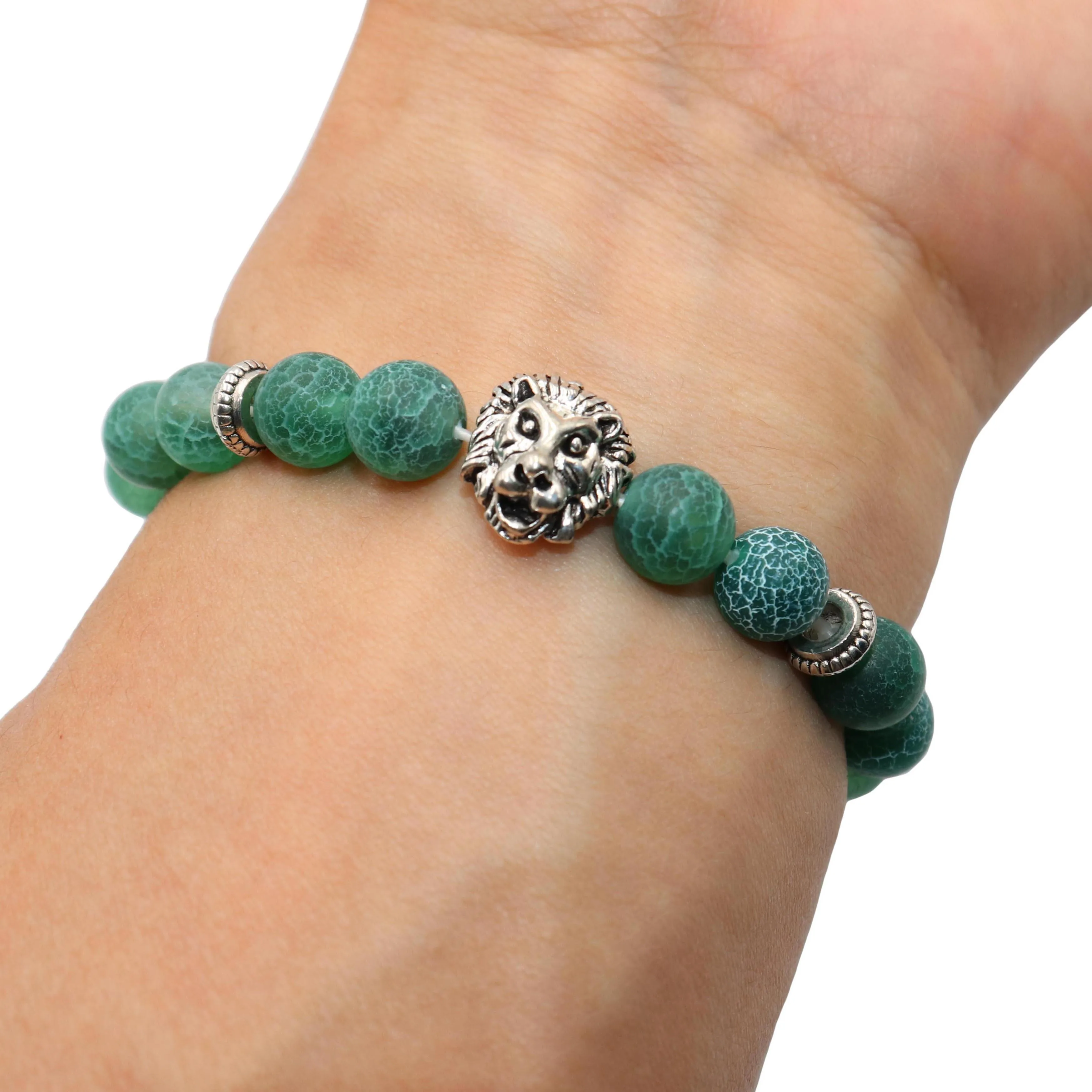 Green agate Натуральный камень Модный Серебряный Шарм-браслет со львом для мужчин wo мужской лазурит аметисты тигровый глаз жемчуг Йога браслет ювелирные изделия - Окраска металла: Green agate