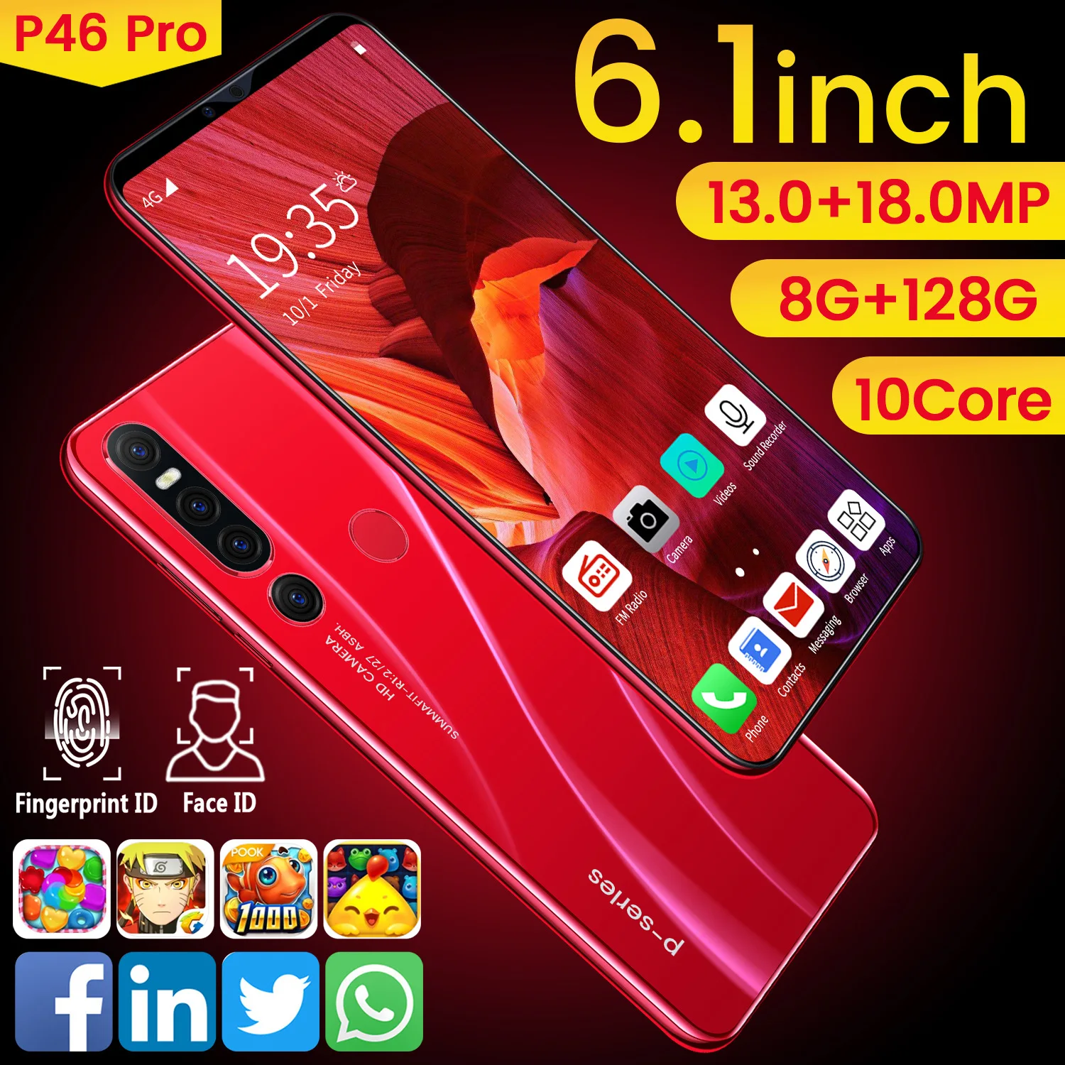 Новое поступление смартфон P46 Pro 6 1 дюйма 8 ГБ + 128 Гб Android 9 10 ядер телефон с функцией