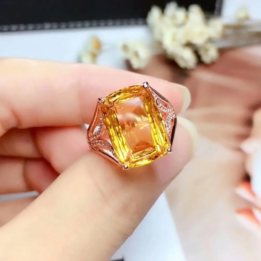 

shilovem 925 sterling silver Piezoelectric citrine Rings fine Jewelry trendy wedding open Christmas gift 10*14mm mj1014333agj
