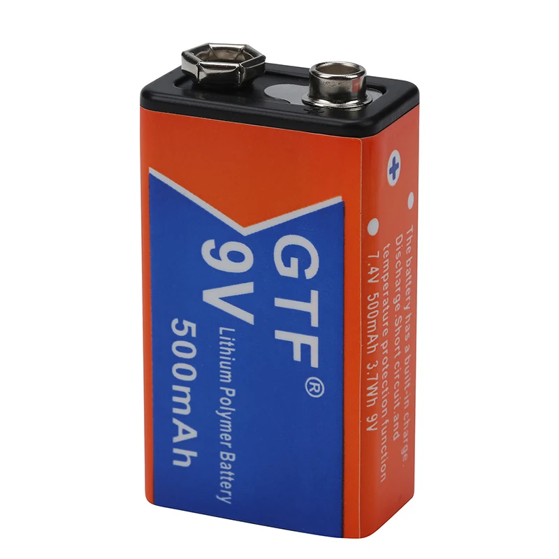 1PC 500MAH GTF Original capacity 9V 500mAh 650mah Rechargeable battery li-ion polymer battery EU/US plug 9V battery charger - Color: 1PC 500MAH