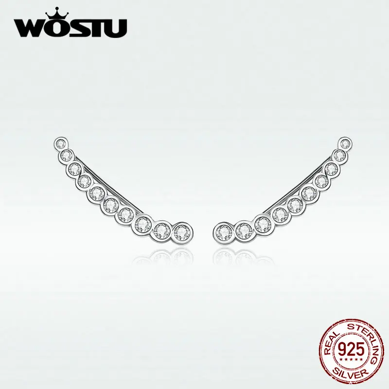 WOSTU, настоящее 925 пробы, серебряные Простые нежные серьги-гвоздики, яркие циркониевые Свадебные маленькие серьги для женщин, ювелирные изделия BKE709