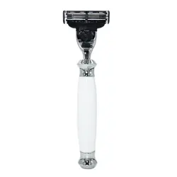 Classic Safety Razor for Men's Shaving with White Resin Handle and Triple - Blade Cartridge (White razor)
