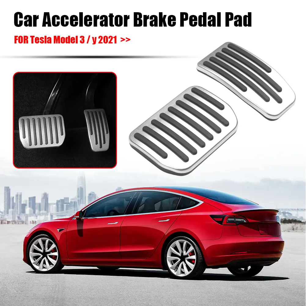 Silver Dead Pedal Auto Aluminium Accelerator Brake Pedal Cover for Model 3 Model 3 SUMK Model 3 Pedal Cover Anti-Slip Gas Brake Pedal 