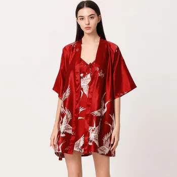 

Summer Women Pijamas Dress Plus Size Robe Set Chinese Element Printing Sexy Dress Lingerie with Robe Lingerie Mini Dress