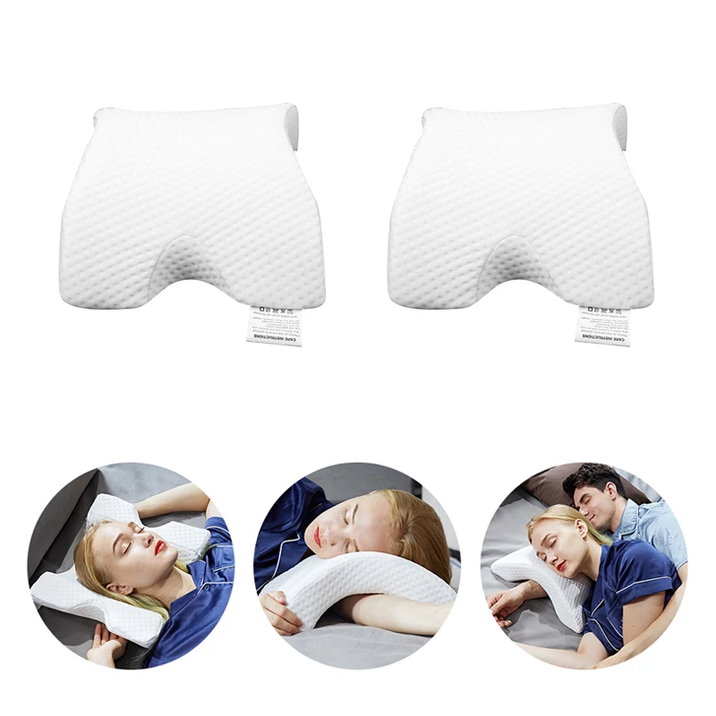 

2pcs U-Shaped Curved Memory Foam Sleeping Neck Cervical Pillow with Hollow Design Arm Rest Hand Pillow for Couple Side Sleepers