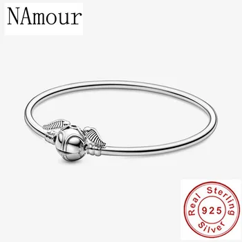 

new free shipping european 16-21CM 925 silver snitch charm bangles Bracelet for women men girl Z001