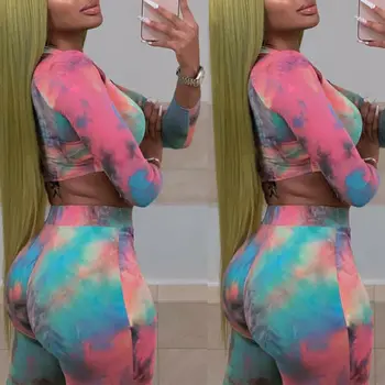 

Women Fashion 2 Piece Set Crop Top Long Sleeve Top Zip Sweatshirt + Tight Slim Camou Pants 2pcs Set Summer Jumpsuit Romper Suit