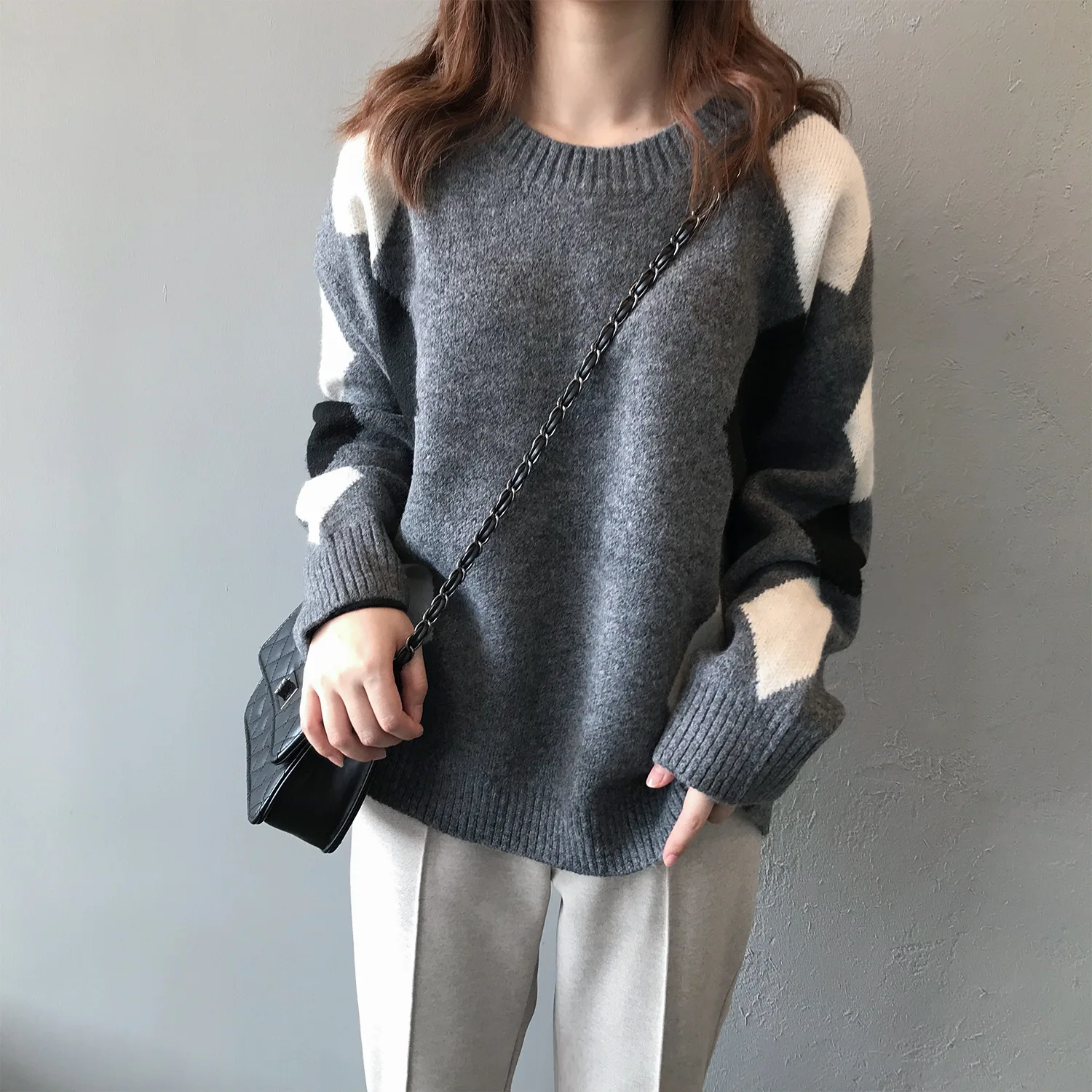 Johnature Women Pullover Sweaters Korean Style Argyle Autumn New Long Sleeve Warm Patchwork Women Fall Casual Sweaters