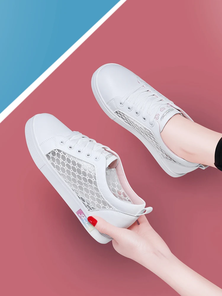 Season new two-layer cowhide round-toe flat bottom low-top shoes with internally increased solid color shoes women waterproof pl