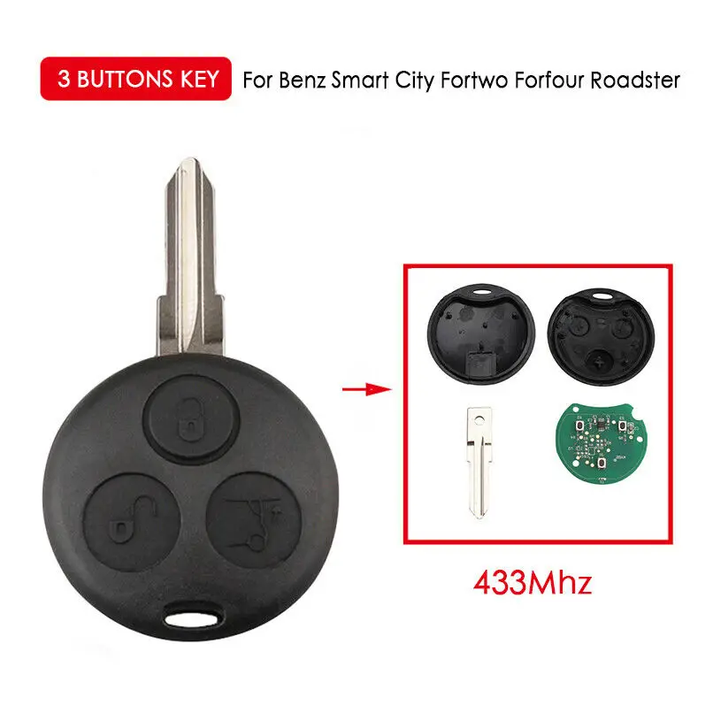 3 кнопки 433 МГц Автомобильный ключ для Mercedes Benz Smart City Fortwo Forfour Roadster Auto
