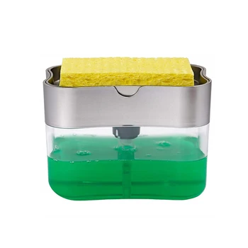 

Soap Pump Dispenser with Sponge Holder Cleaning Liquid Dispenser Container Manual Press Soap Organizer Kitchen Cleaner Tool