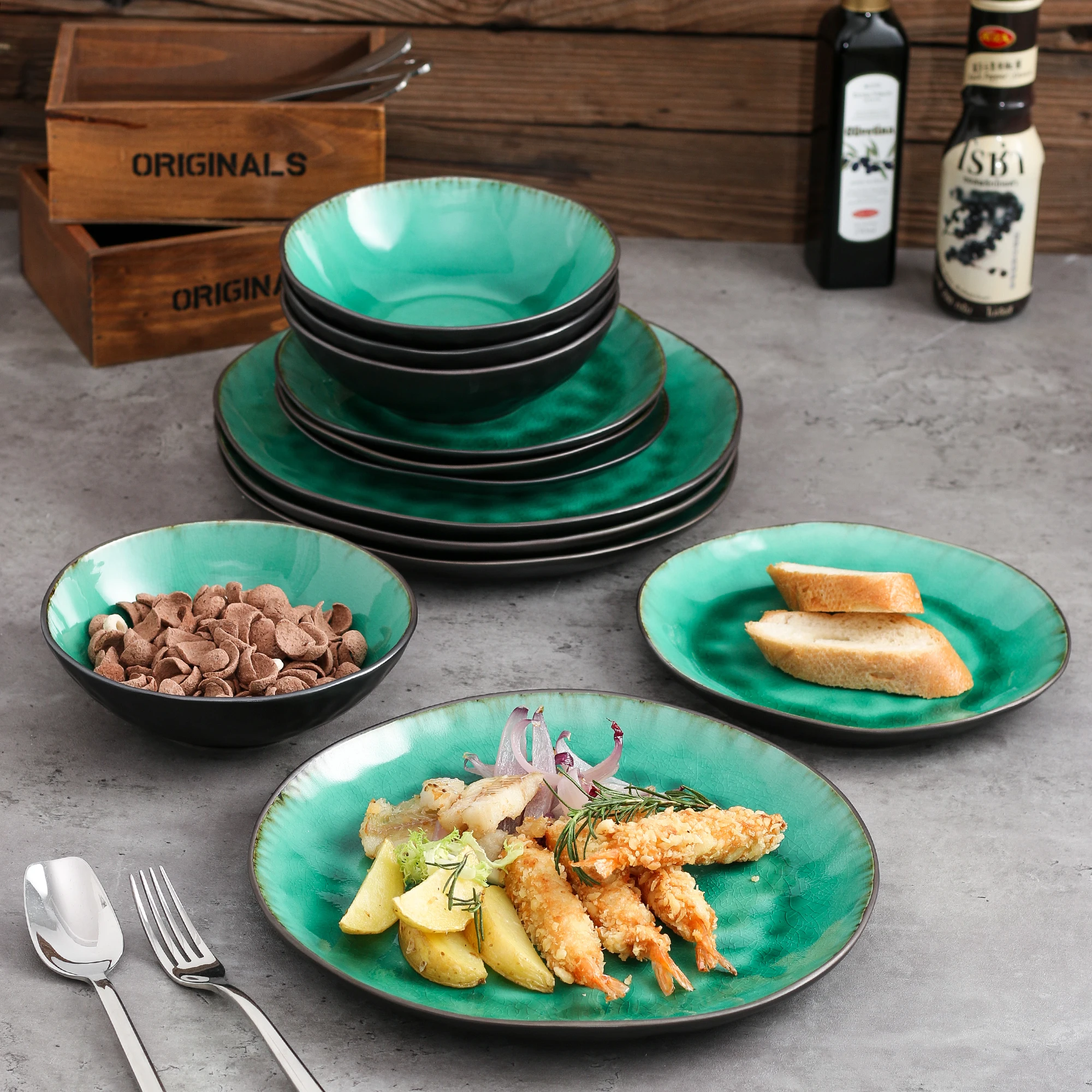 Vanco Coco 12 Piece Pottery Stoneware Vintage Look Ceramic Pottery Stoneware Vintage Look Ceramic