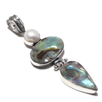 

Abalone Shell + Pearls Pendant Silver Overlay over Copper , 75 mm , P7429