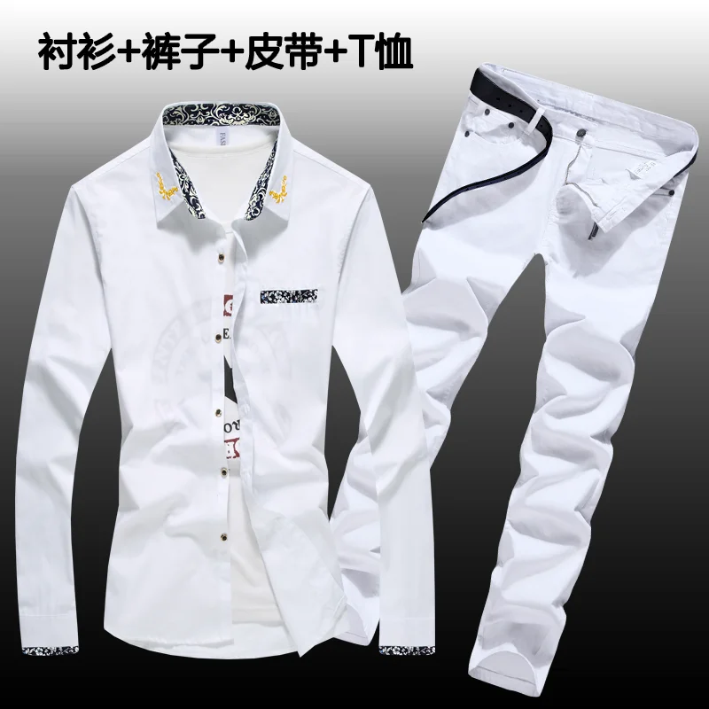 Halozeroo New Men's Cotton Blends Shirt Long Jeans Pants 2pcs Set Printing Collar Long Sleeve Shirts Men Clothing Casual Style Z Halozeroo New Men's Cotton Blends Shirt Long Jeans Pants 2pcs Set Printing Collar Long Sleeve Shirts Men Clothing Casual Style Z