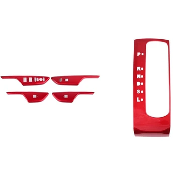 

4 Pcs Armrest Window Rise Control Switch Door Lock Panel Cover Trim Red & 1 Pcs Shift Gear Panel Shift Box Cover Red