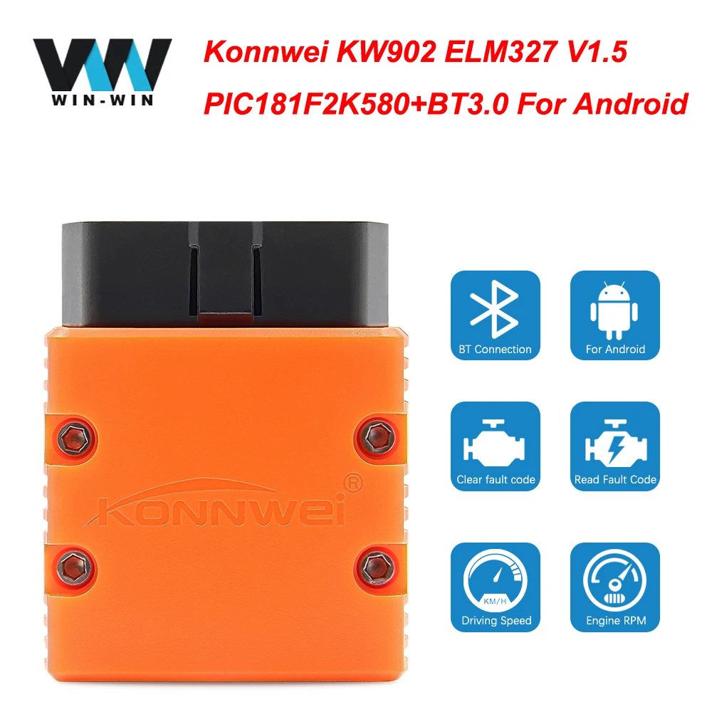 Konnwei KW902 ELM327 V1.5 OBD2 Bluetooth сканер ELM 327 V1.5 OBD 2 OBD2 автомобильный диагностический инструмент ODB2 считыватель кодов для Android