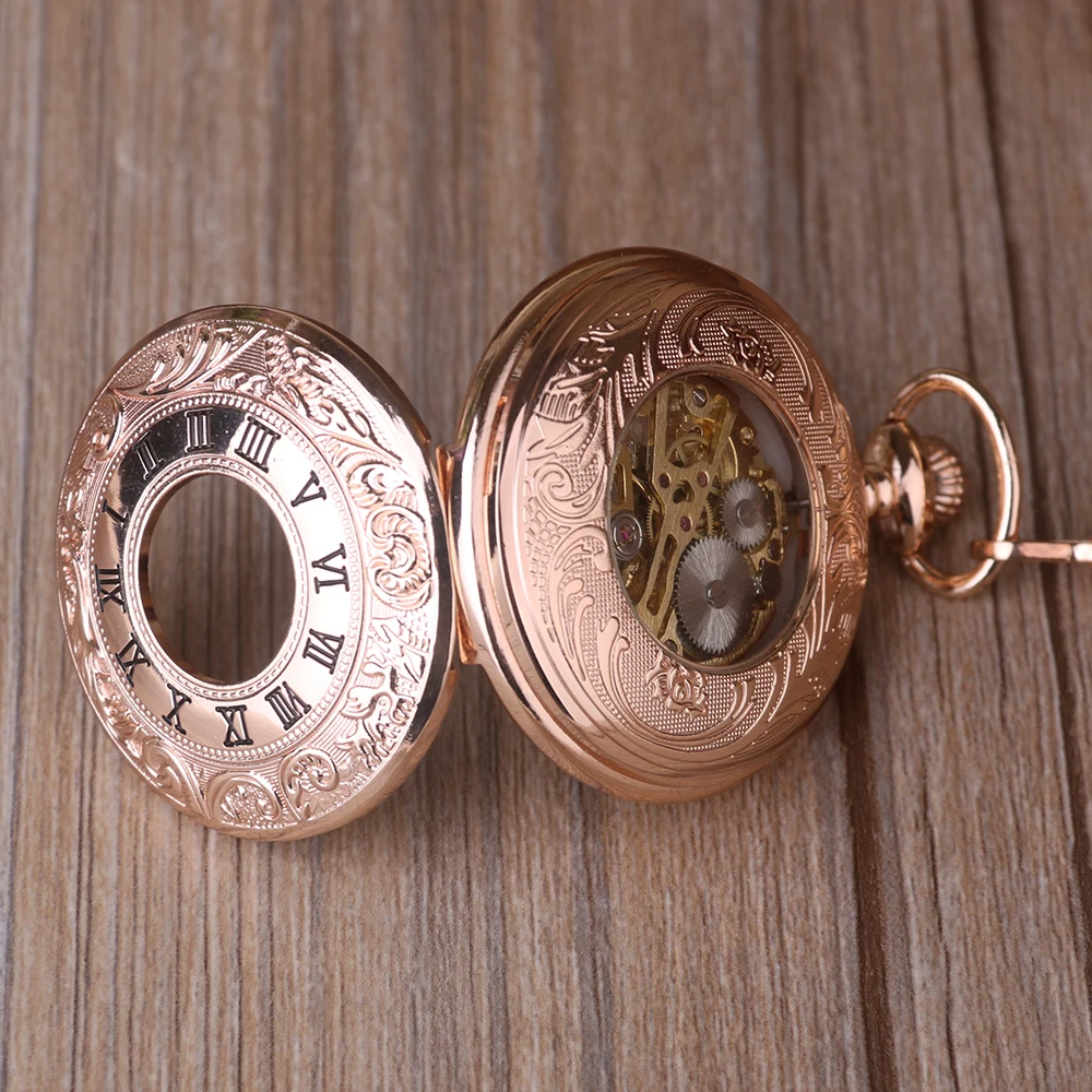 5 шт. модные часы с подвеской и цепочкой, розовое золото, стимпанк Механические карманные часы, ювелирные карманные часы
