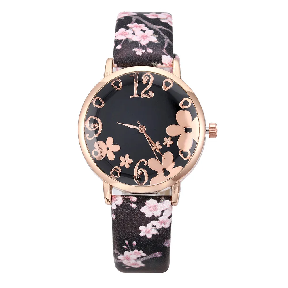 Женские часы, модные, с тиснением, романтические, элегантные, цветные, цветы, маленькие, свежие, с принтом, на ремне, студенческие, кварцевые часы, браслет, часы YE1