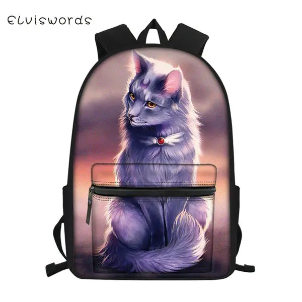 CDW4014Z58 ELVISWORDS модный детский холщовый рюкзак с изображением фантастических кошек, школьные сумки для девочек, многофункциональный рюкзак для путешествий - Цвет: CDW4014Z58