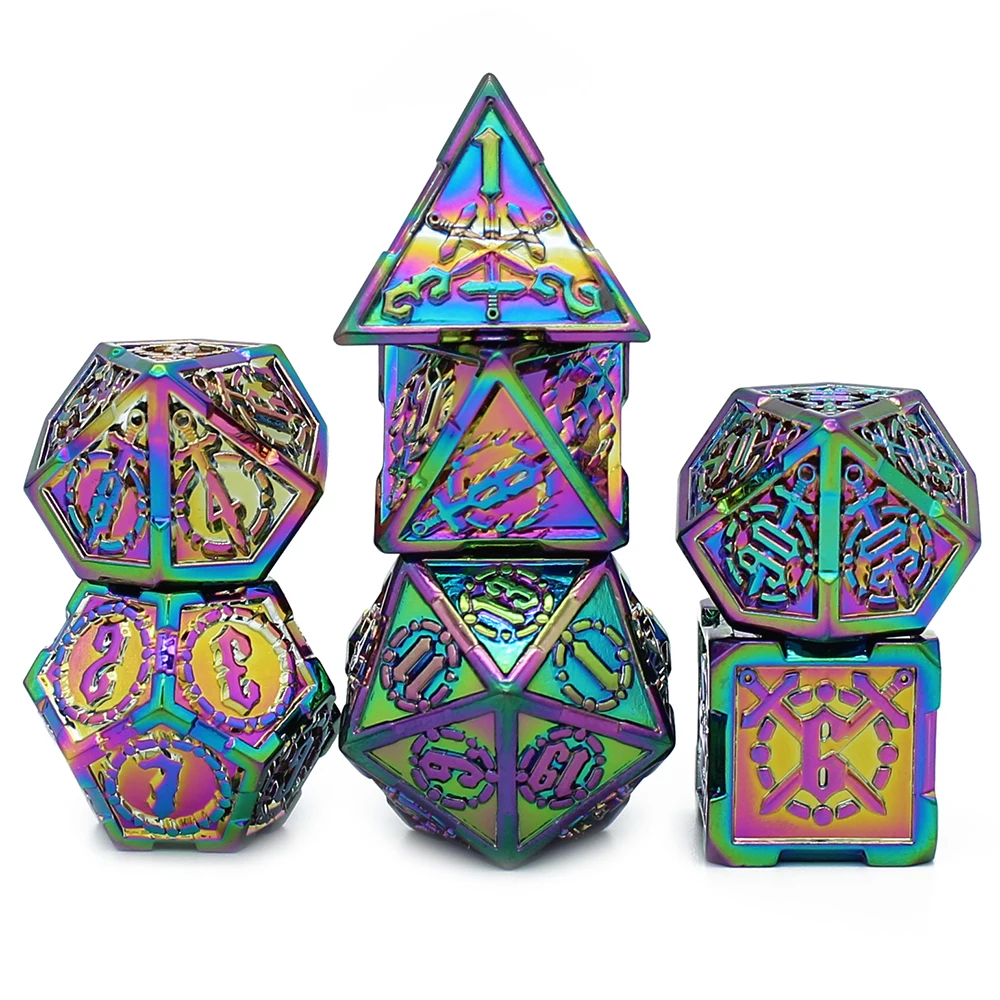 Polyhedral Polyhedral Dice Set with Pouch, D4, D6, D8, D10, D12, D20, Tabletop Games, New Design, , 7Pcs