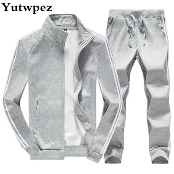 

Tracksuit Men Set Sweatshirt Men Sweat New Brand Spring Winter Fleece 2PCS Stand Collar Fleece Patchwork Casual Hoodie Men 2019