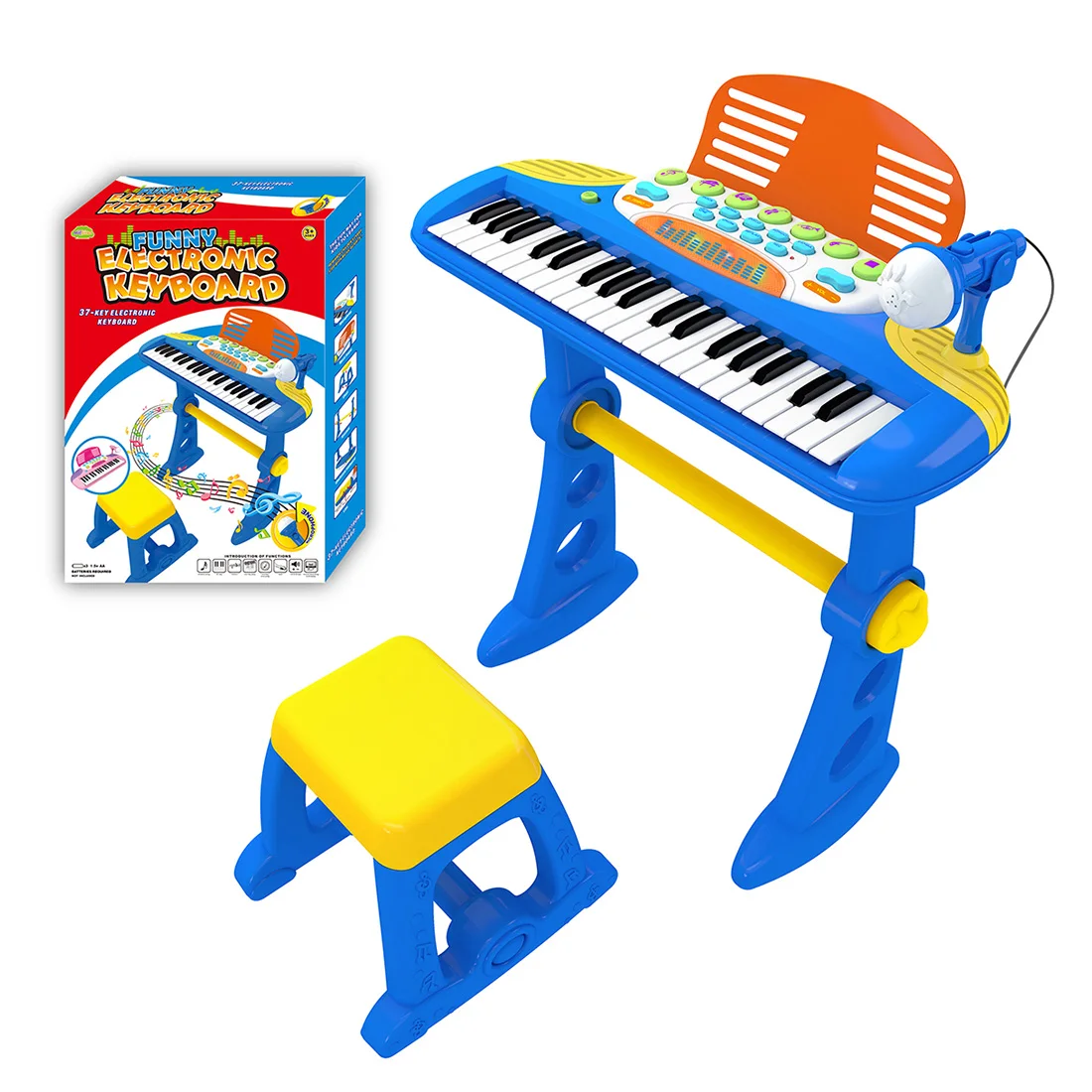 37-клавиша детская многофункциональная электронная клавиатура пианино с микрофоном-синий