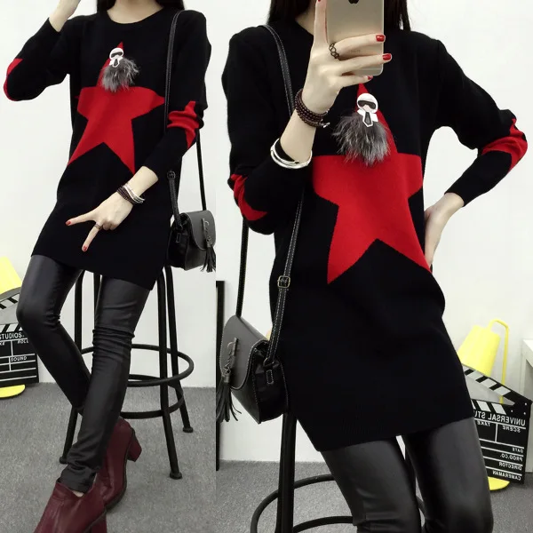 

2017 Brushed And Thick Loose-Fit Base Skirt Women's Mid-length Korean-style Hoodie Long Sleeve Warm Dress Fashion