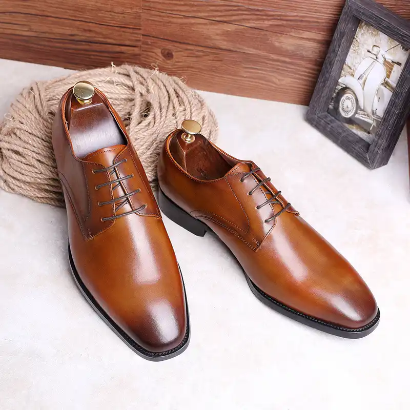 19 新メンズ本革レースアップビジネス靴ワックス靴フルグレインレザーエレガントな手作り靴男性 Formal Shoes Aliexpress