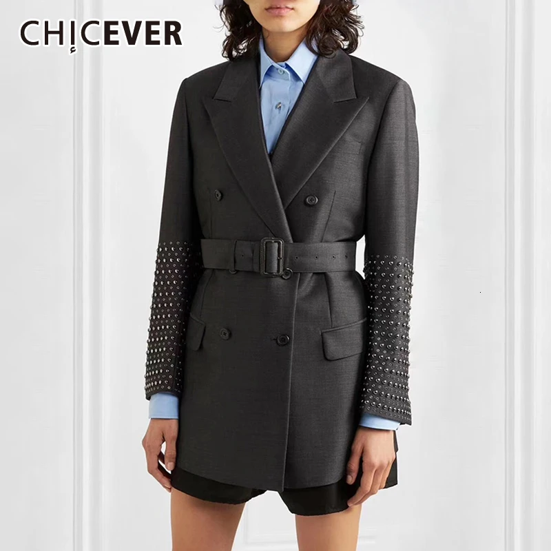 CHICEVER элегантный лоскутный Женский блейзер с заклепками длинным рукавом