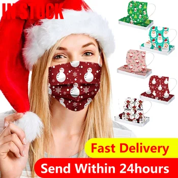 

50 Pc Christmas Face Mask Disposable Adulst Printed Mouth Masks 3-layer Protective Mouth Cover Masks Mascarillas