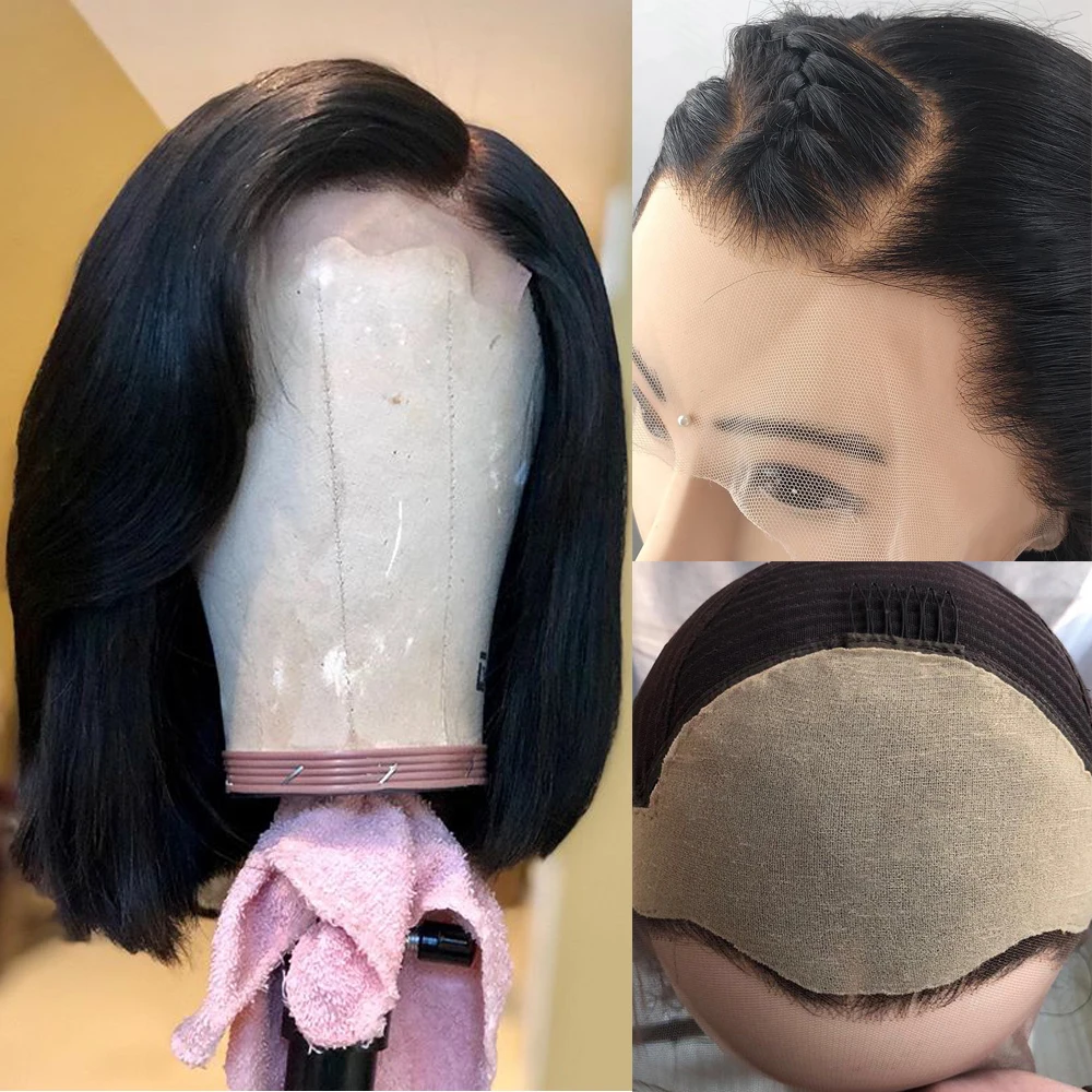 

Human Hair Bob Wigs Fake Scalp Wig 13x6 Lace Frontal Transparent Lace Wig Peruvian Hair With Baby Hair Short Human Hair Wig