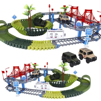 

Military Play Set Railway Magical Racing Track DIY Bend Flexible Glowing Race Army Flash Track Car Educational Toys For Childre